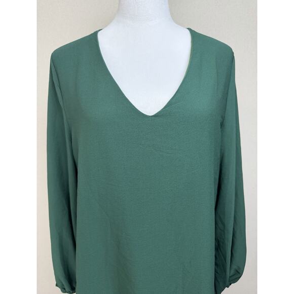 Belongsci Women's Sz XL NWT Blouse Long Sleeve V-Neck Dark Green Tunic Holidays - Picture 2 of 15